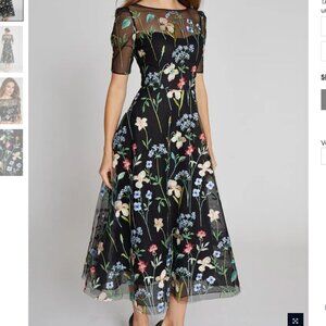 Teri Jon Floral Print Embroidered Tulle Dress, Size 8!